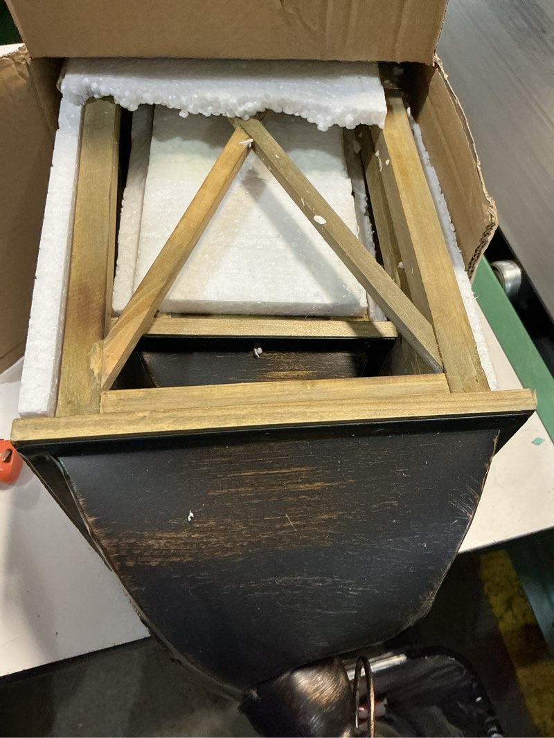 Condition photo showing Good Condition for TIMRIS Large Farmhouse Wooden Metal Lantern Set of 2, Rustic Decorative Floor Candle Lanterns, Vintage Distressed Hanging Lanterns for Home Décor (No Glass) Brown