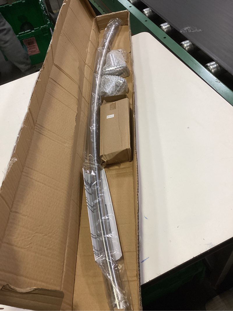 Condition photo showing Good Condition for Adjustable Curved Shower Rod, 42-72 inches Extra Wide Shower Curtain Rod, Rust proof, Premium Stainless Steel, Curved Shower Curtain Rod for Bathroom, Need to Drill, Silver Silver 42-72 inches
