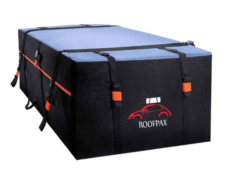 RoofPax Car Rooftop Cargo Carrier Bag Waterproof Storage - Including Double Zippers with Heavy-Duty Tie-Down Straps fit Cars with/Without Roof Top Rack or Side Rails. (Unknown size)