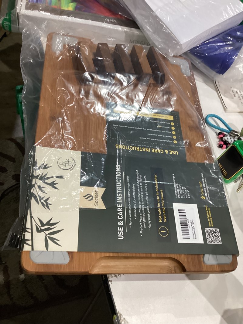 Condition photo showing Good Condition for Bamboo Cutting Board Set Non Slip Feet with Holder Over Sink Father Day Dad Parents Papa Stepdad Pappy Poppy Pawpaw Who Want Nothing Everything Future Groom Bride Christmas Happy Birthday Gifts Ideal