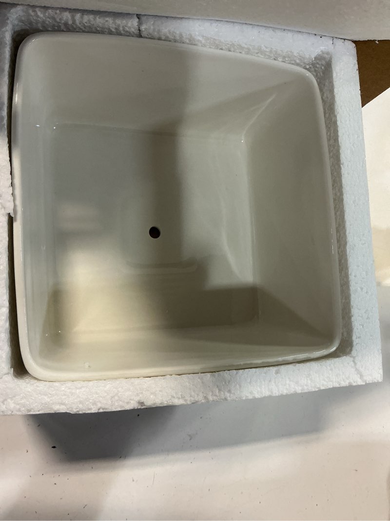 Condition photo showing Good Condition for 7 inch square white ceramic succulent cactus plants planter pot with drainage bamboo tray ?large?