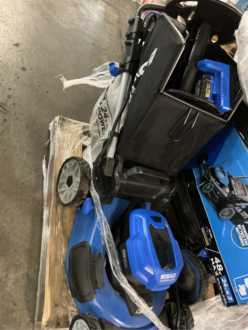 Condition photo showing As Is for kobalt gen4 40-volt, 20-in self propelled battery walk mower with (1) 6 ah battery included