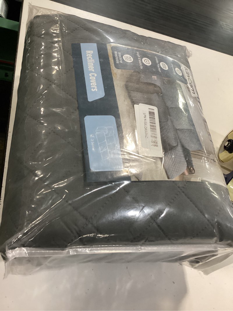 Condition photo showing Good Condition for kincam waterproof recliner sofa cover, recliner couch covers for 3 seat reclining sofa cover furniture protector with elastic straps for kids, pets, grey grey 3 seater