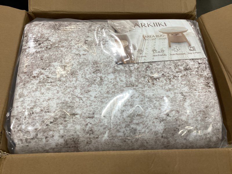 Condition photo showing New/Like New for 8x10 Washable Area Rug for Living Room, Non-Slip Soft Modern Abstract Large Carpet, Low Pile Neutral Rugs for Bedroom, Dining Room, Home Office, Dorm, Indoor Decor, Taupe Brown Taupe 8' x 10' (Rectangular)