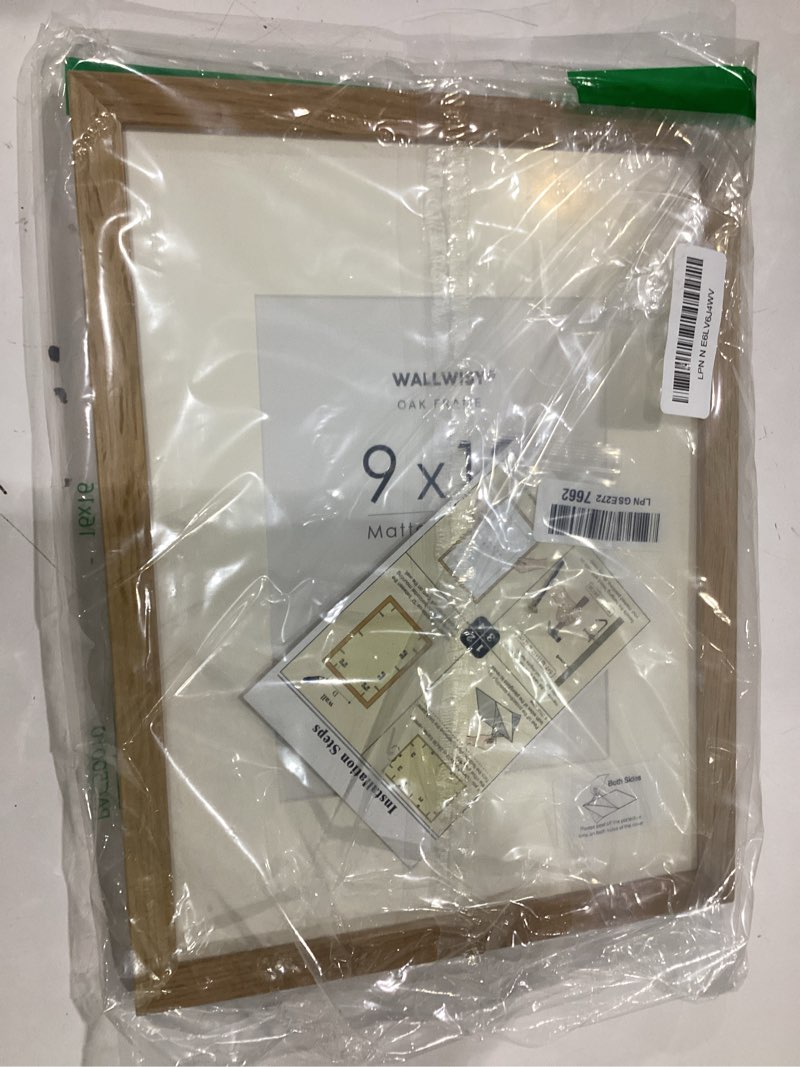 Condition photo showing New/Like New for 9x12 wood frame, solid oak 9x12 picture frame with mat to 6x8, natural oak 12x9 frames, set of 1