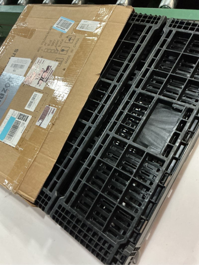 Condition photo showing Good Condition for Shineyaplus Collapsible Milk Crate, 1 pck 52L(13GAL) Stackable Storage Bins, Heavy Duty Storage Crates, Plastic Crates for Grocery, Warehouse Organization - Extra Large, Holds 130 lbs Per Bin Black 52L
