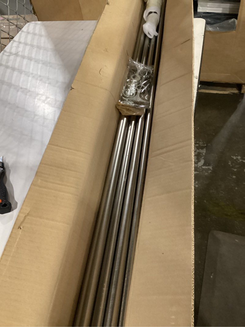 Condition photo showing Good Condition for brushed nickel double curtain rods 144-164", double curtain rods with cap finials, 1 inch front and 5/8 inch back double drapery rod, adjustable dual curtain rod brushed nickel double window rods brushed nickel double rod 144-164"