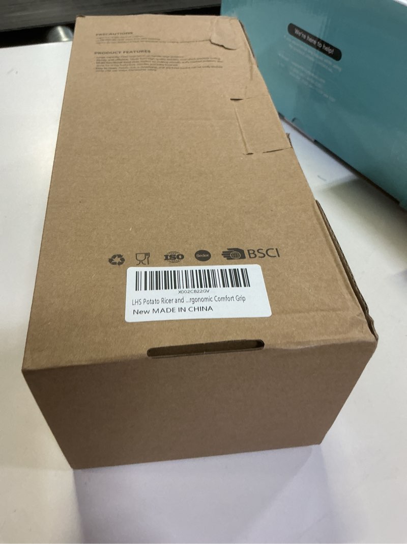 Condition photo showing New/Like New for LHS Stainless Steel Potato Ricer and Masher, Heavy Duty Commercial Food Masher, Ergonomic Comfort Grip, Extra Large Capacity, Dishwasher Safe (Black)