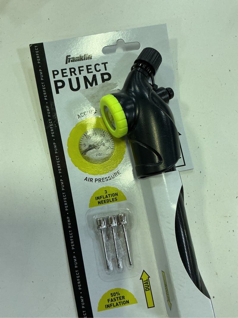 Condition photo showing New/Like New for franklin sports ball pump + pressure gauge with needle - perfect pump hand pump for sports balls - air inflation pump for soccer, basketballs + more, black one size