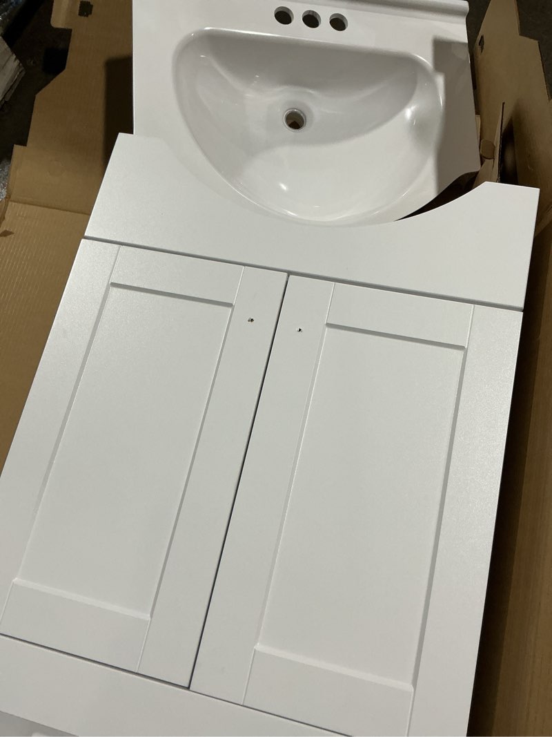 Condition photo showing Good Condition for style selections euro 24-in white single sink bathroom vanity with white cultured marble top