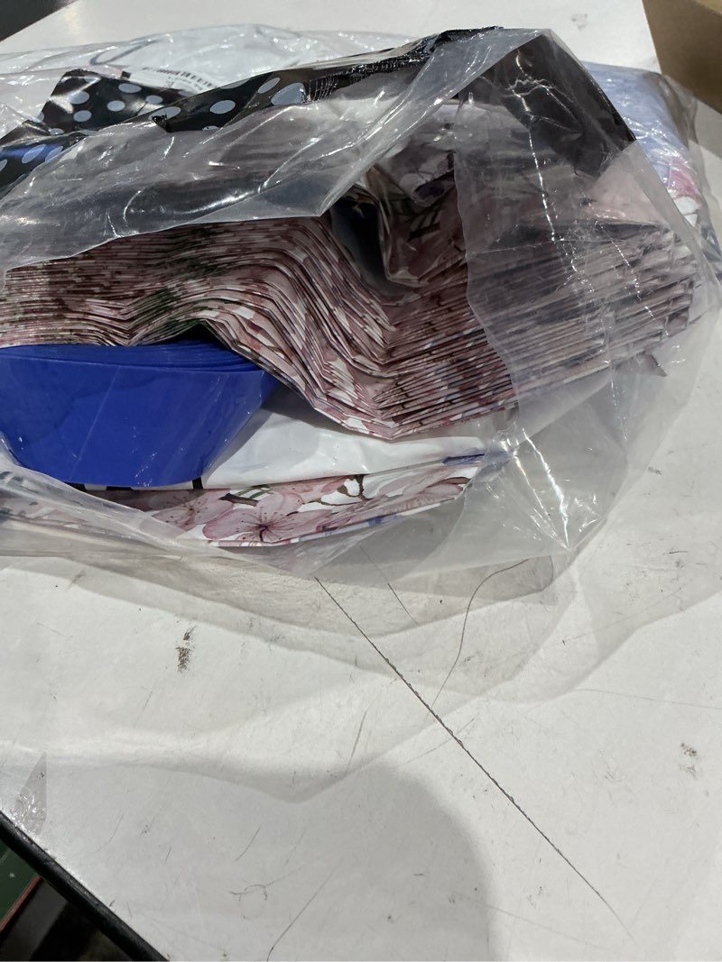 Condition photo showing As Is for (incomplete, missing pieces)purple q crafts thank you bags with soft loop handle for business retail, boutique bulk 50 pack 15\" w x 12\" h floral plastic shopping bags/gift bags perfect for mothers day 12x15 inch (pack of 50)