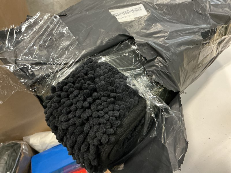 Condition photo showing Good Condition for Madeals Chenille Bath Rug Set 4 Piece with Toilet Lid Cover and Rug Set Combo, Soft Shaggy Bath Rug Set 3 Piece and U-Shaped Toilet Floor Rug Black 20"x 32"/16"x 24"/Contour/Lid Cover Black
