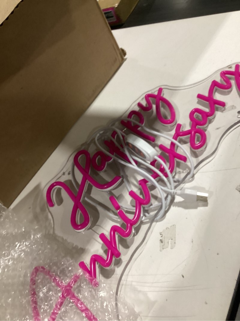 Condition photo showing Good Condition for Similar to Happy Anniversary Neon Sign for Wall Decor Pink Led Light Heart Hands Neon Light for Bedroom Girl's Room Wedding Anniversary Birthday Party Decor Gifts for Her Girlfriend Size16.5 *10.6inches(JTD320) Pink+Heart+Happy