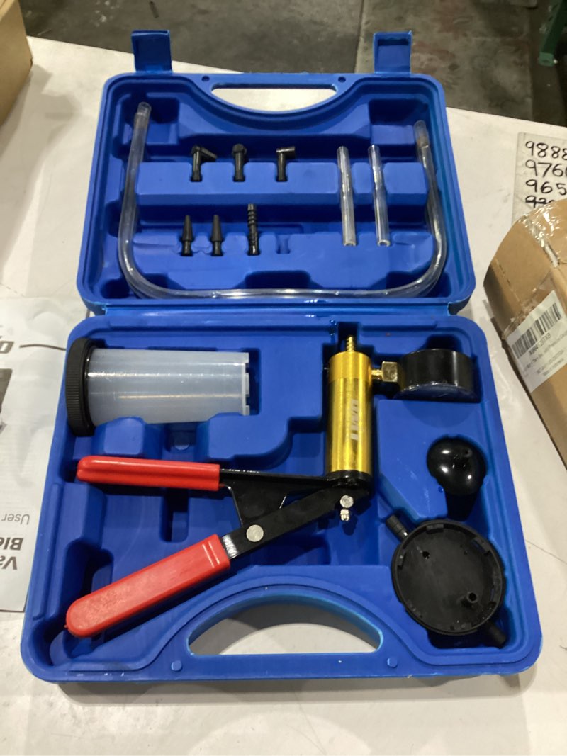 Condition photo showing As Is for orion motor tech brake bleeder kit with hand vacuum pump and adapters, brake bleeding kit for brake fluid power steering fluid more, vacuum brake bleeder pump with pressure gauge blue