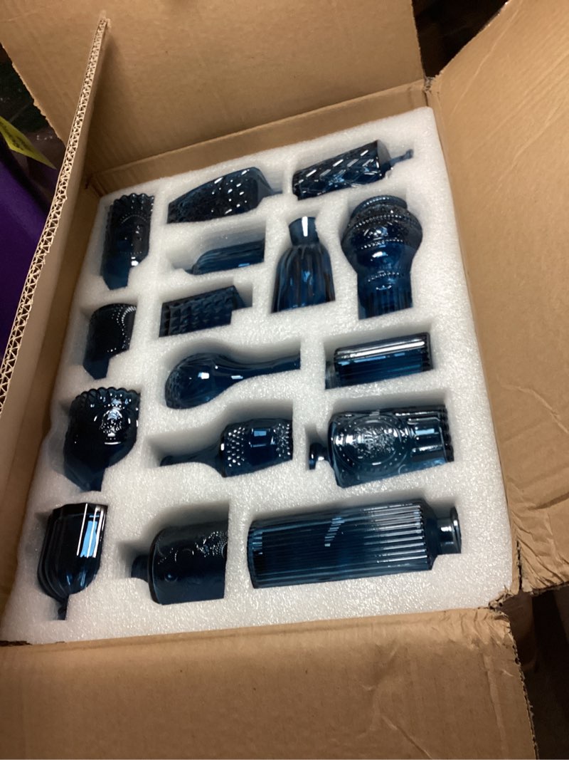 Condition photo showing New/Like New for Fixwal 36 Blue Bud Vases Glass Bud Vase Set, Small Vases for Flowers, Bud Vases for Centerpieces Mini Flower Vases in Bulk for Rustic Wedding Decorations Vintage Look Home Table Decor (Blue) Blue 36pcs