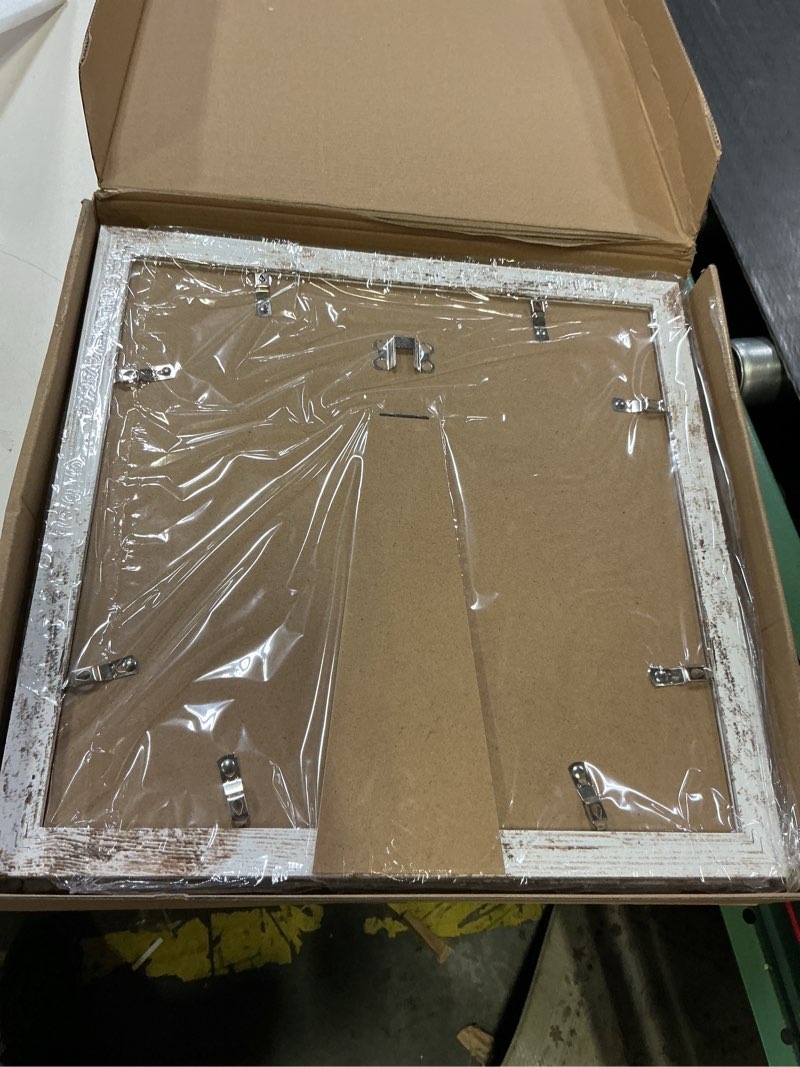 Condition photo showing Good Condition for hongkee 12x12 picture frame set of 2, made of real glass and distressed white wooden frame - display square 10x10 with mat or 12x12 without mat, 12 by 12 photo for wall or tabletop distressed white 12x12 in