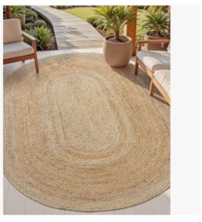 dexi oval jute rug natural fiber 5x8, braided woven sisal rugs no shed, neutral area carpet mat for 