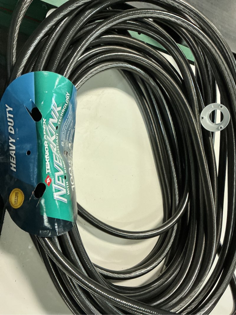Condition photo showing As Is for neverkink teknor apex 5/8-in x 100-ft heavy-duty kink free vinyl gray coiled hose