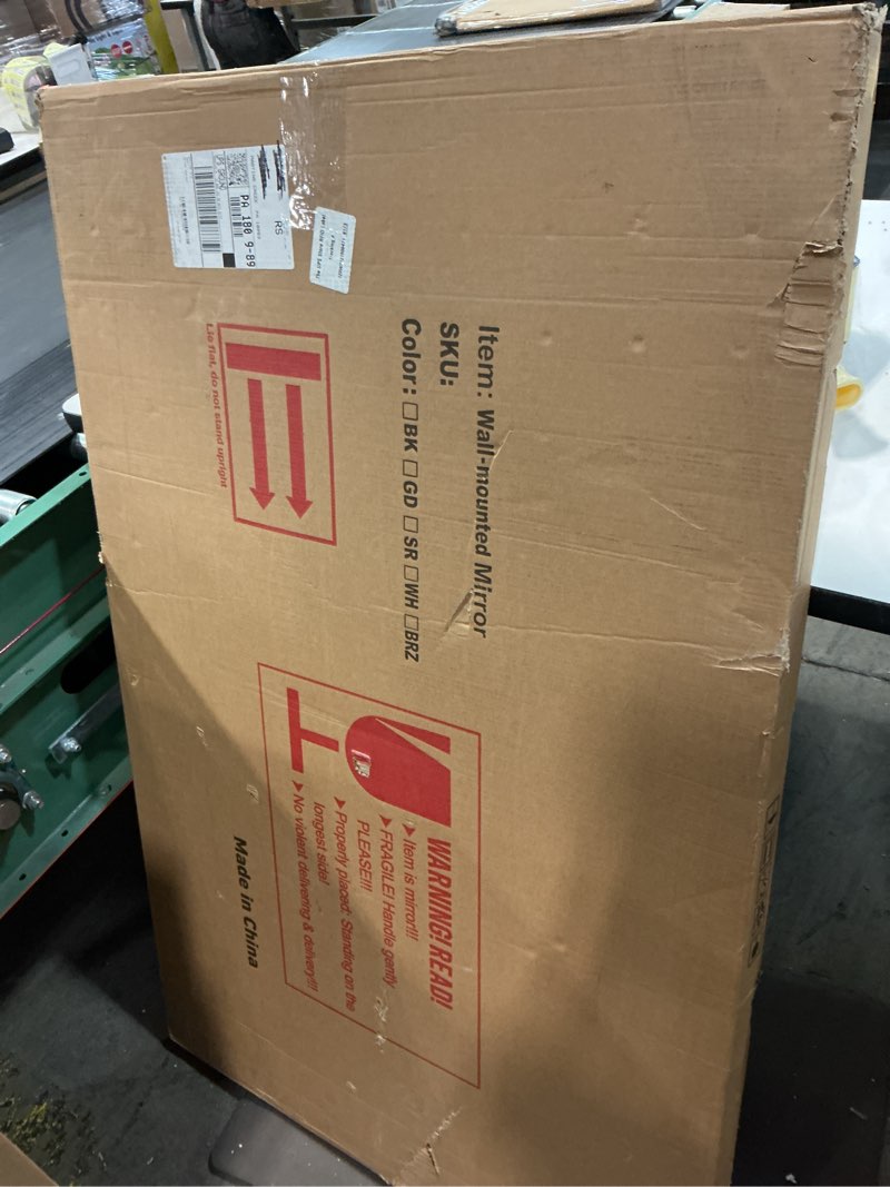 Condition photo showing New/Like New for Melodieux Wall Vanity Bathroom Mirror for Over Sink, 30"x48" Rounded Rectangle Metal Deep Frame Wall Mounted Mirror Wall Decor for Living Room Hallway, Gold 30" x 48" Gold