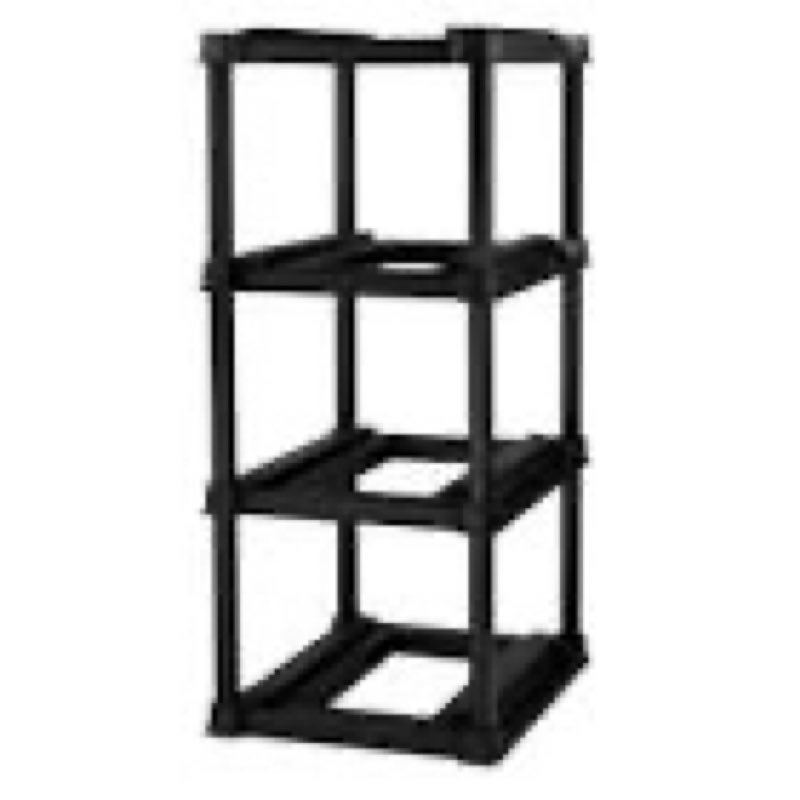 sterilite 4 tier tote rack, vertical garage or basement storage organizer, black