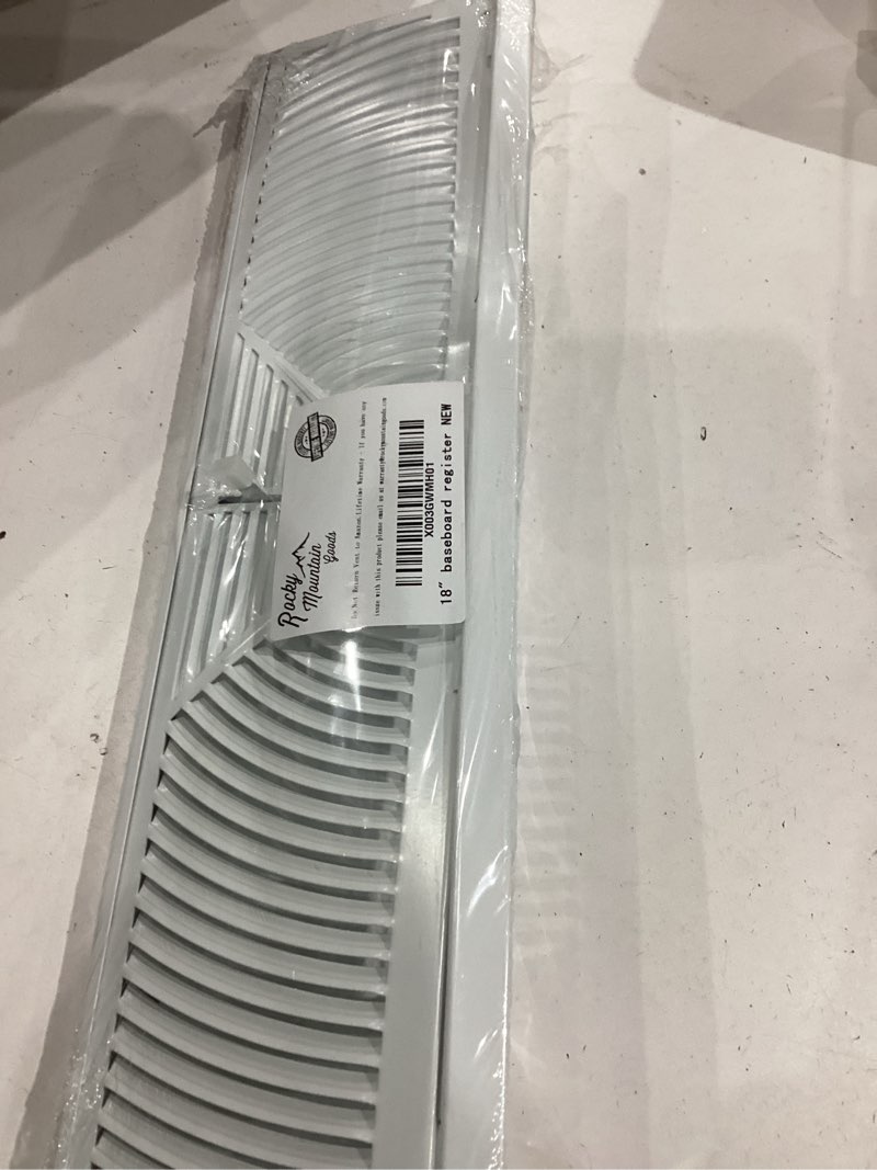 Condition photo showing Good Condition for rocky mountain goods 18-inch baseboard register vent- roundflow design for maximum air flow - smooth air adjust lever - heavy duty steel - easy install