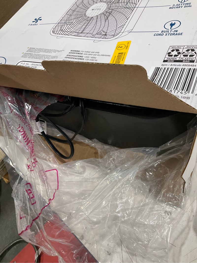 Condition photo showing As Is for utilitech 20-in 120-volt 3-speed high velocity indoor black box fan