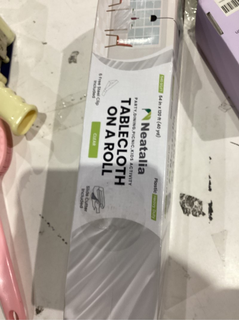 Condition photo showing New/Like New for Clear Plastic Tablecloth Roll 54in X 120ft Disposable Waterproof Cover Table Cloth Rolls for Outdoor Party Events Tablecloths for BBQ Picnic Rectangle and Round Tables and Decorative Supplies