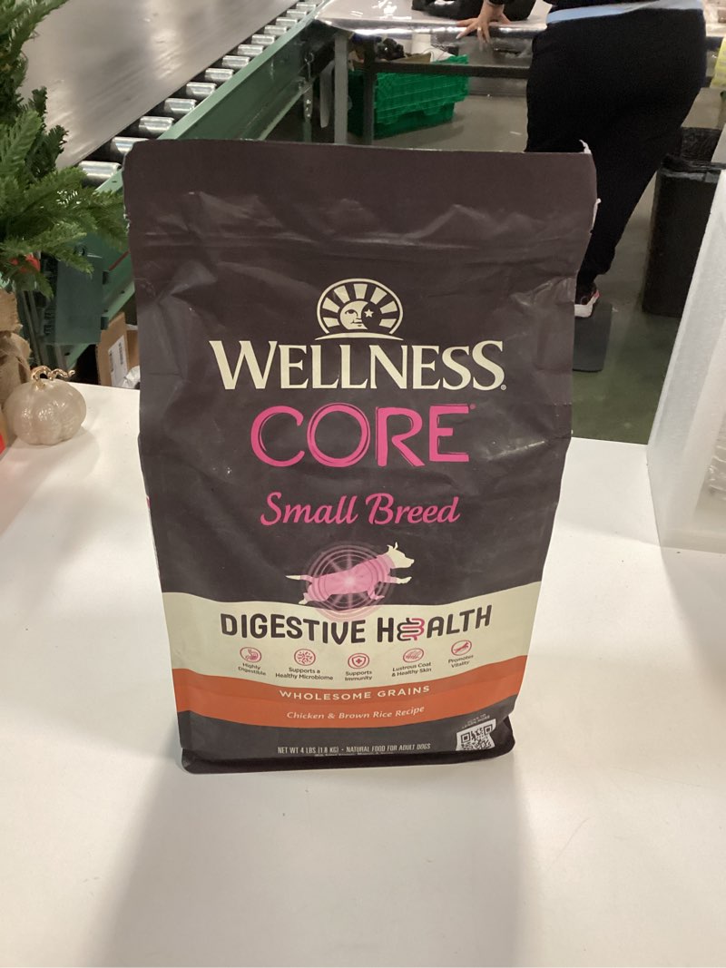 Condition photo showing New/Like New for (BEST BY AUG 20/2025) Wellness CORE Digestive Health Dry Dog Food, Small Breed, Wholesome Grains, Natural, Recipe for Dogs with Sensitive Stomachs, Chicken, (4-Pound Bag)