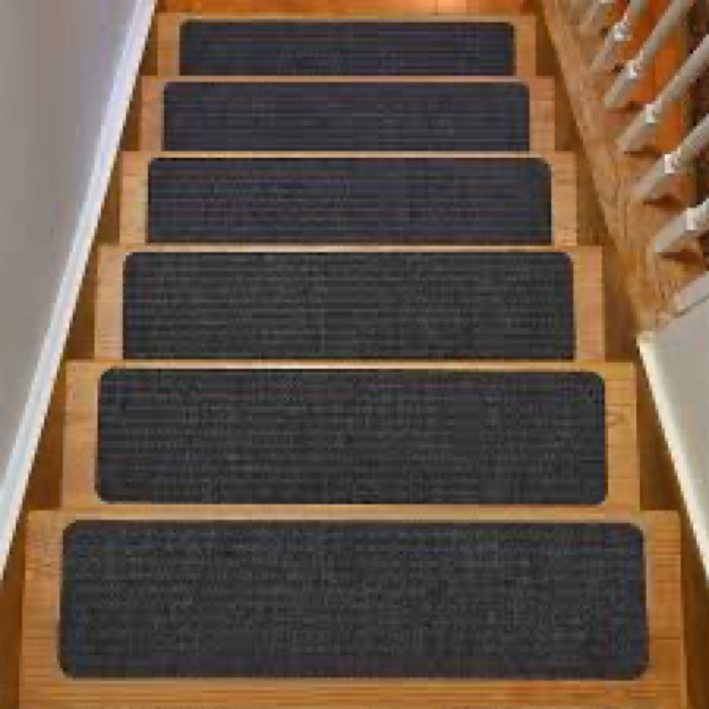 Stair Treads Collection Indoor Skid Slip Resistant Carpet Stair Tread Treads (7 inch x 24 inch) (Dark Grey, Set of 13) Dark Grey Set of 13 (7 in x 24 in)