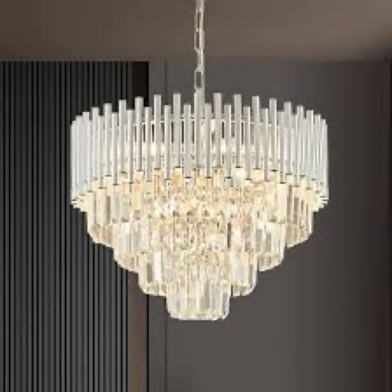20” Modern Crystal Chandeliers, Chrome Round Chandeliers for Dining Room 3 Tiers 7 Lights Luxury K9 