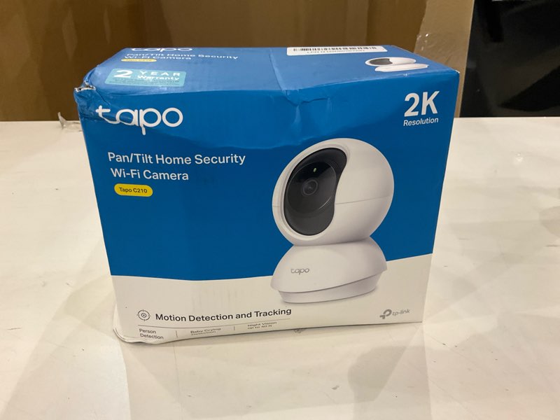 Condition photo showing New/Like New for Tapo TP-Link 2K Pan/Tilt Security Camera for Baby Monitor, Dog Camera w/Motion Detection and Tracking, 2-Way Audio, Night Vision, Cloud &SD Card Storage, Works w/Alexa & Google Assistant C210 Indoor Only White 1-Pack
