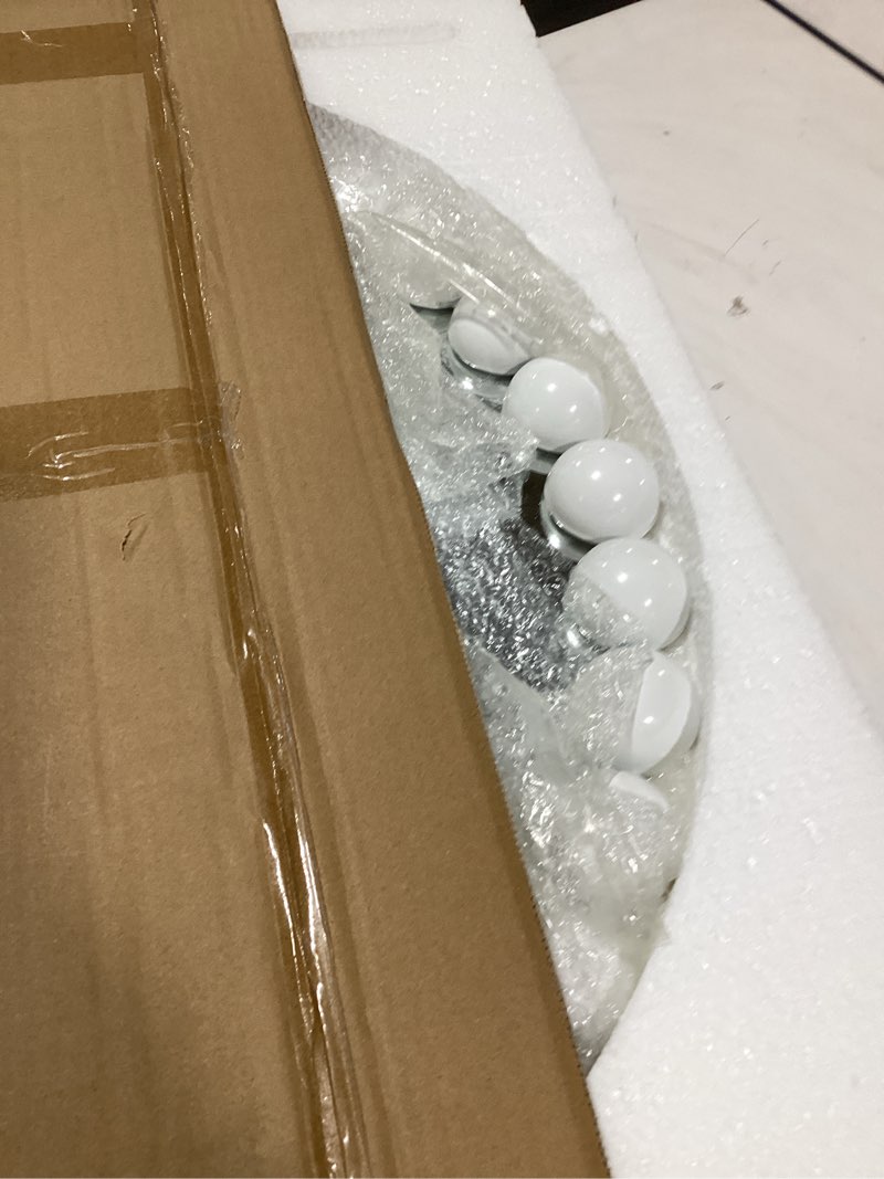 Condition photo showing New/Like New for white round wall mirror 24'' wood beaded mirror for wall decor large circle decorative wall mirror white hanging mirror for bathroom,bedroom,living room,nursery room,kids room 24"l x 24"w