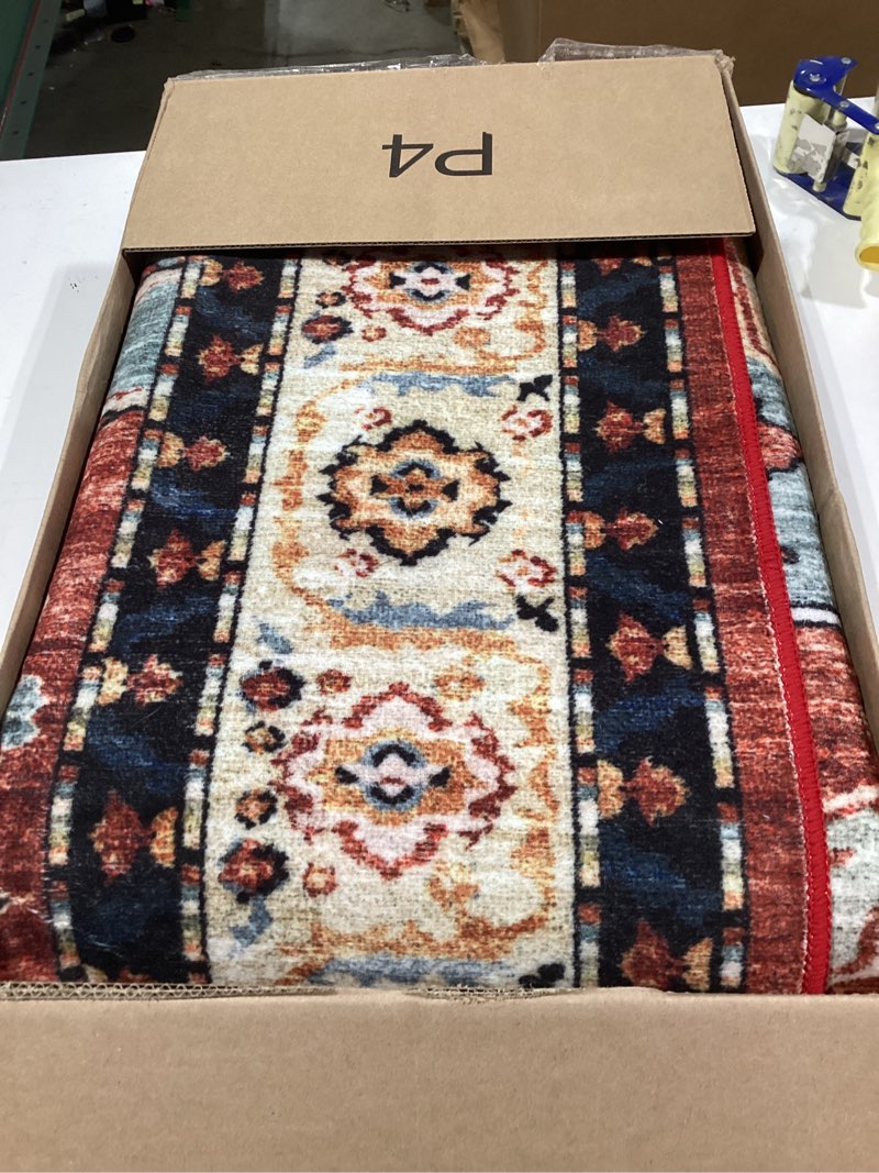 Condition photo showing Good Condition for LBRO2M Boho Area Rug 8X10 Washable Rugs for Bedroom Low Piles Indoor Carpet, Non Slip Soft Rug for Living Room, Dining Room, Red Rug Foldable Pet Friendly Area Rugs Stain Resistant (8'X10' Red) Red 8X10 (Rectangular)