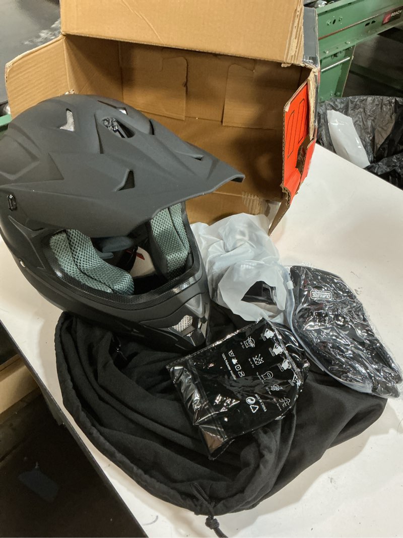 Condition photo showing Good Condition for Adult ATV Dirt Bike Helmet with Goggles Gloves & Mask Quick Release Buckle Adjustable Sun Visor Motorcycle Adult Helmet Off-Road Motocross Downhill Moped MX for Unisex-Adult Matte Black Medium