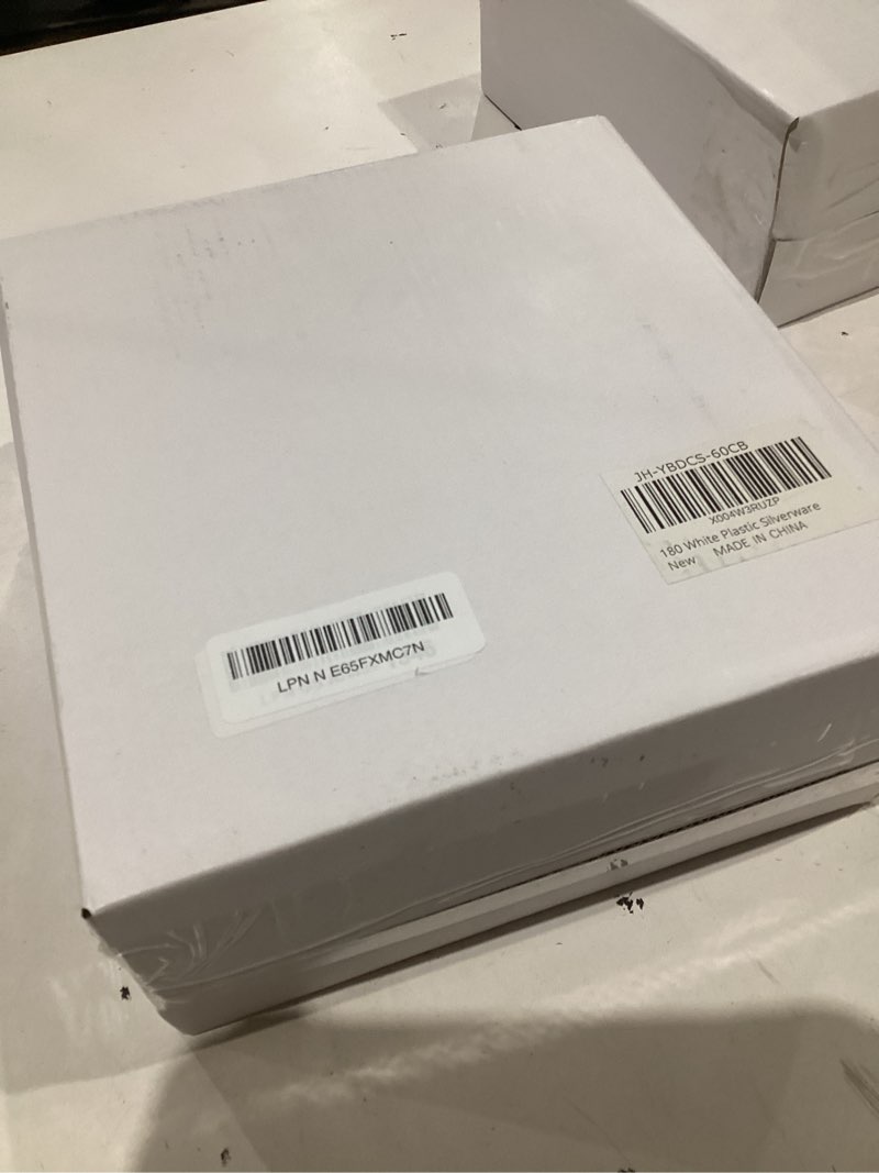 Condition photo showing New/Like New for 180pcs white plastic silverware,heavy duty disposable utensils | 60 forks,60 spoons, 60 knives,white cutlery plastic silverware sets, for party, birthday,wedding