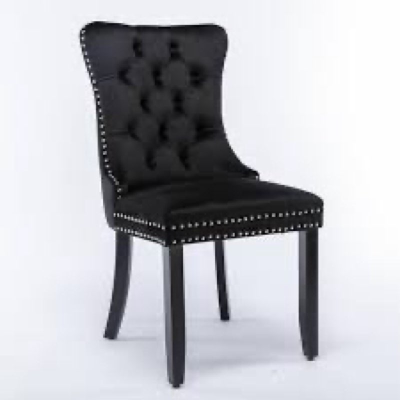 Black Modern Velvet Upholstered Dining Chair Tufted Nailhead Trim Side Chair with Wood Legs Set of 2