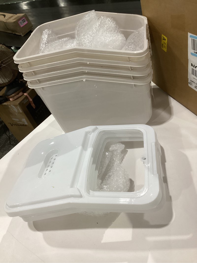 Condition photo showing As Is for blushtier 4 pack large rice storage containers 30 lbs airtight flour container with seal locking lid and measuring cup kitchen dry food storage bins for cereal sugar beans (creamy white)