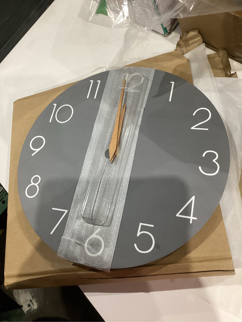 Condition photo showing New/Like New for Wall Clock, 12 Inch Wooden Silent Non-Ticking, Decorative Battery Operated Wall Clocks for Bedroom, Kitchen, Home, Living Room, Office, School, Hotel (Gray) A_gray 12 INCE