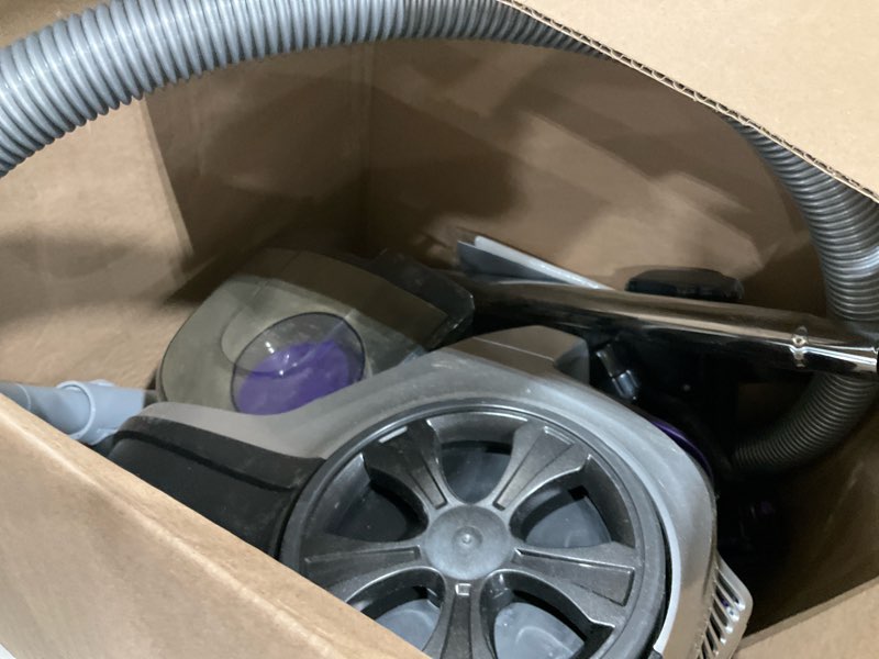 Condition photo showing As Is for aspiron canister vacuum cleaner, 40kpa bagless vacuum cleaners, 4qt large dust cup, double hepa filter, retractable cord, 1600w lightweight vacuum cleaner with 5 tools for hard floors, violet