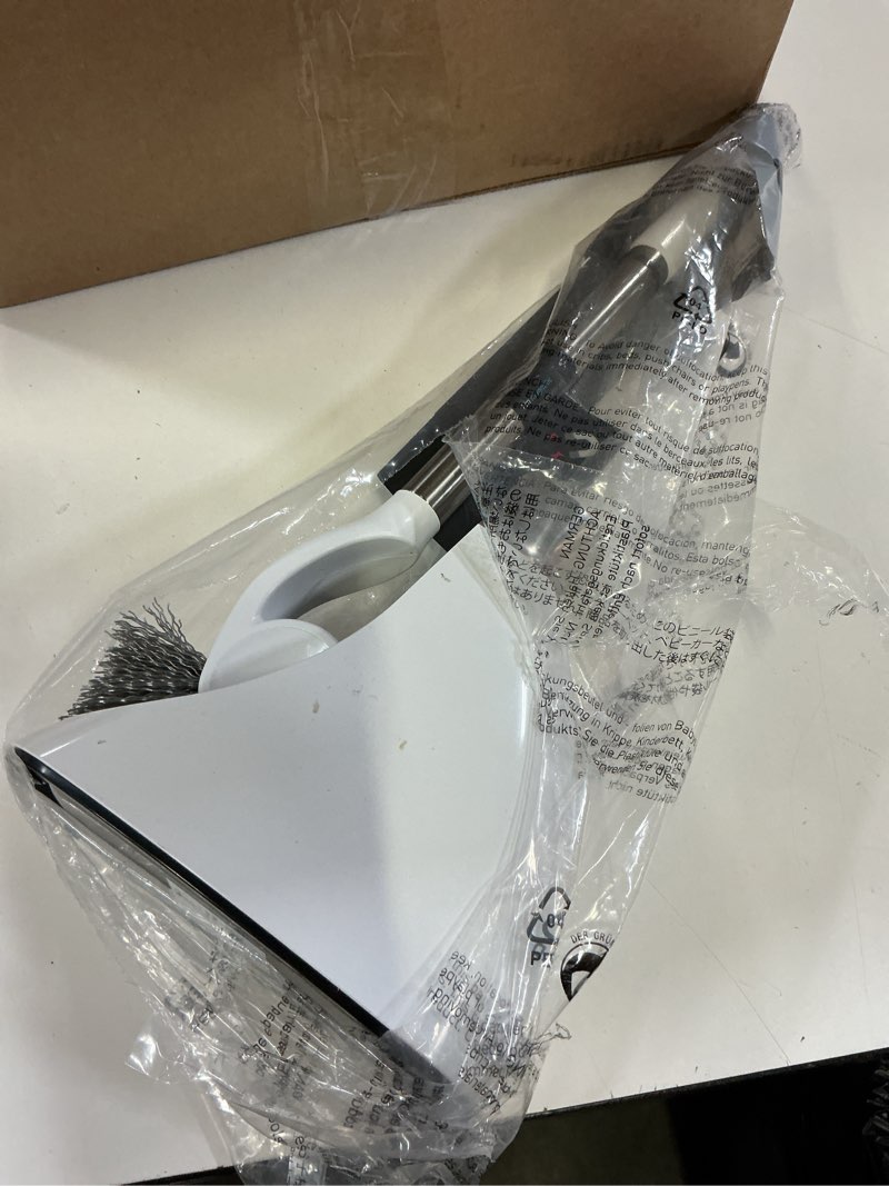 Condition photo showing As Is for simplehuman toilet brush with caddy, stainless steel, white toilet brush white