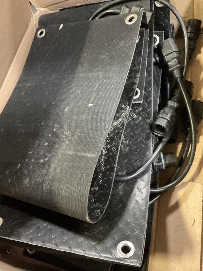 Condition photo showing As Is for Riakrum 8 Pcs Heated Snow Melting Mats Outdoor, 10 x 30 in Winter Anti-Slip Heated Rubber Mat for Walkways Decks and Sidewalks, Electric Snow and Ice Melting Pads Connection with 9.84 ft Power Cord 8 10 x 30 Inch