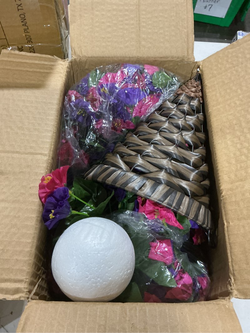 Condition photo showing As Is for artificial fake hanging flowers in basket for outdoor indoor decoration,uv resistant faux silk dark
