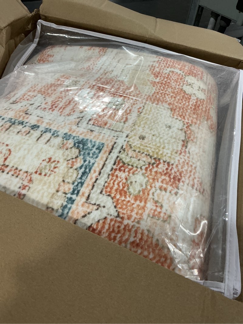 Condition photo showing Good Condition for area rugs 9x12 for living room, machine washable non slip vintage retro rugs, low pile lightweight faux wool print rug for bedroom, dining room, home office (9x12 terracotta/sky) terracotta/sky 9*12