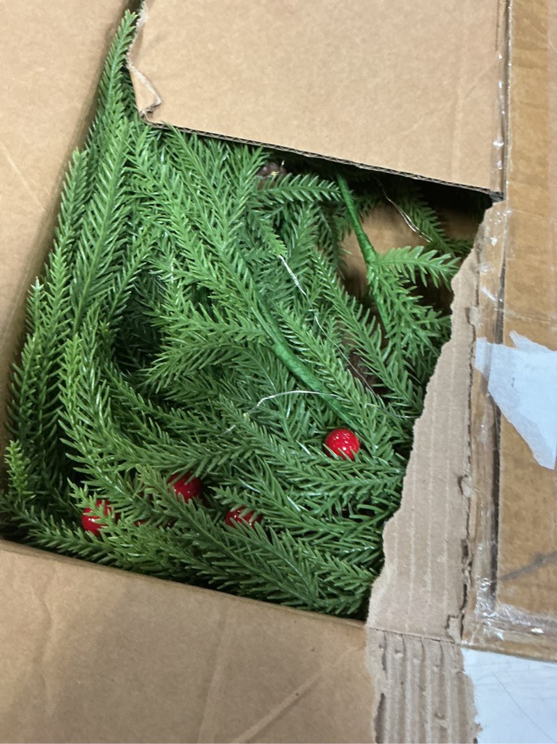 Condition photo showing New/Like New for 9FT Prelit Norfolk Pine Garland for Mantle, Real Touch Realistic Greenery Garlands for Table, Outdoor Indoor Xmas Holiday 1