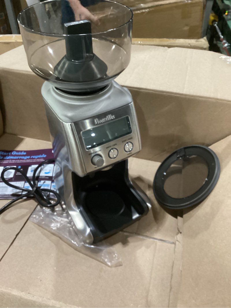 Condition photo showing As Is for missing accesories not tested breville bcg820bss smart grinder pro for coffee and espresso, brushed stainless steel brushed stainless steel 18 oz coffee bean capacity