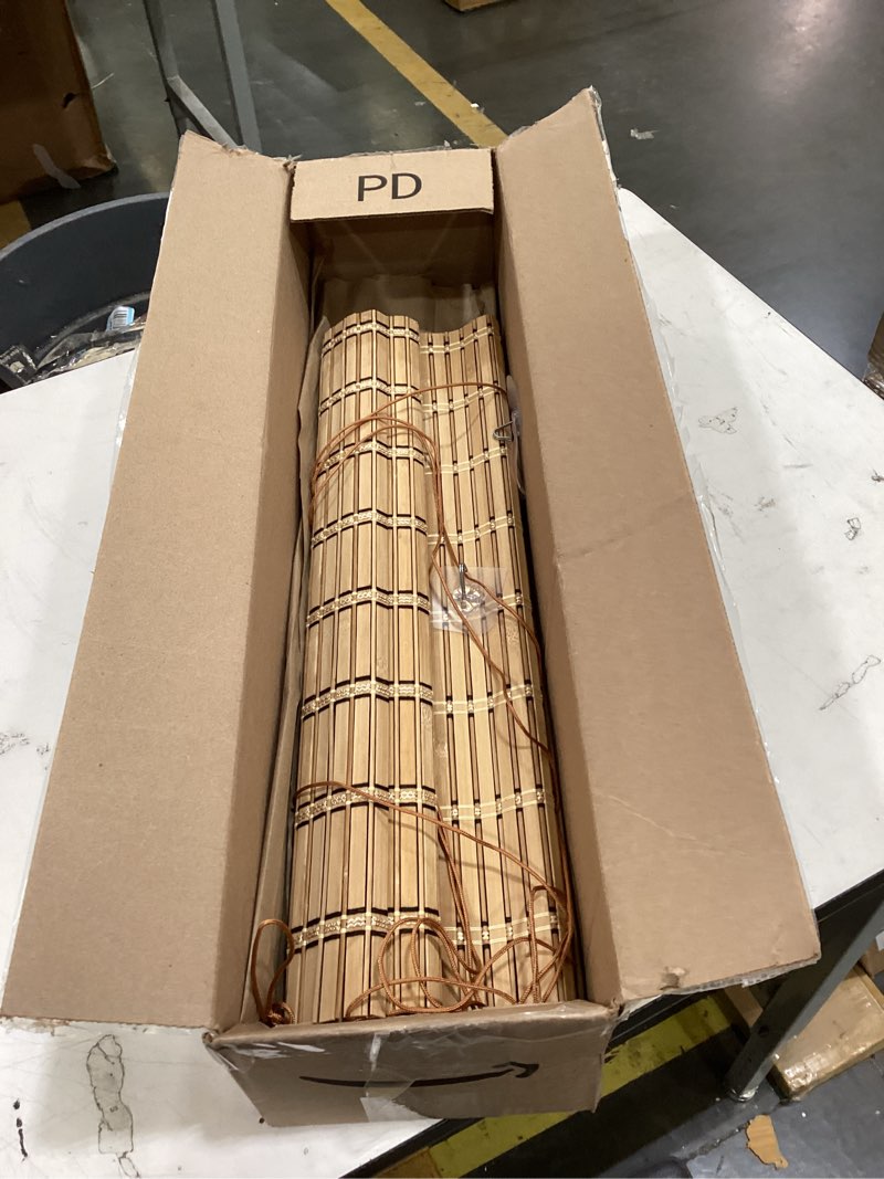 Condition photo showing Good Condition for bamboo roman shades - customer favorite blackout blinds for windows, premium quality, ideal for home, 24" w x 64" h brown 24"w x 64"h