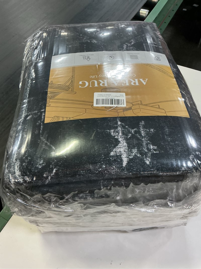 Condition photo showing New/Like New for 8x10 area rugs for living room, machine washable rugs, black modern neutral rug stain resistant, low pile non slip, boho large carpet for bedroom dining room nursery dorm indoor office-black 8'x10' black 8' x 10' (rectangular)
