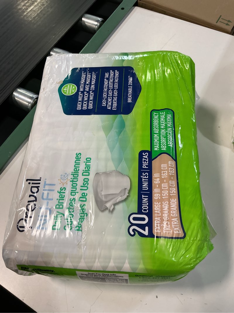 Condition photo showing New/Like New for prevail nu-fit incontinence adult daily briefs 20 count 1 pack xl 