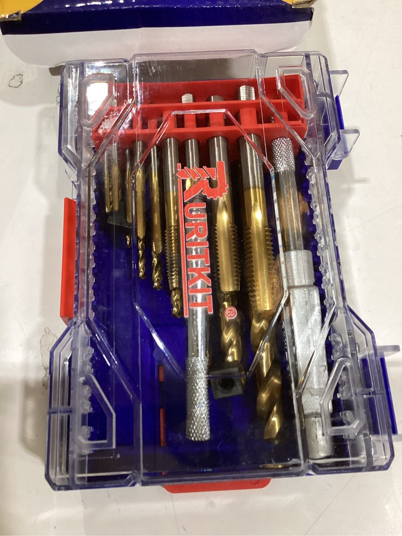 Condition photo showing New/Like New for 18pcs metric drill and tap set with 1pc tap wrench, m2 hss thread tap set from m2 to m12, combination of drill and tap set for metal,with exquisite indexed box 18pcs m2 to m12 drill and tap set metric style