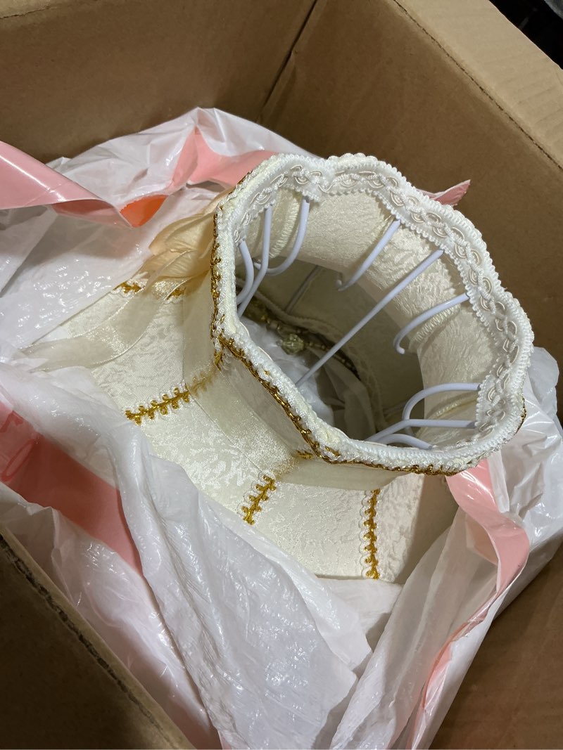 Condition photo showing New/Like New for angoily european lace lampshade with hanging beads scallop dome design for table and desk lamps e27 compatible 12.20x12.20x9.44 inch
